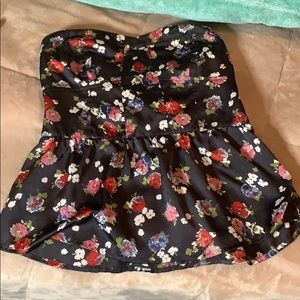 Floral strapless peplum blouse